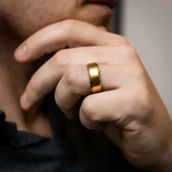 Bague Anneau Homme Acier Doré APLA