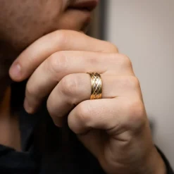 Bague Anneau Homme Acier Doré LASERA