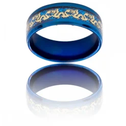 Bague Anneau Homme en Acier Bleu Dragon
