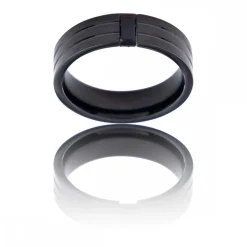 Bague Anneau Homme en Acier Noir et Zirconium