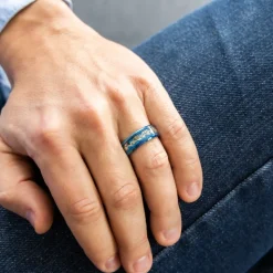 Bague Anneau Homme en Acier Bleu Dragon