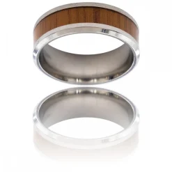 Bague Anneau pour Homme en Acier Argenté Bois