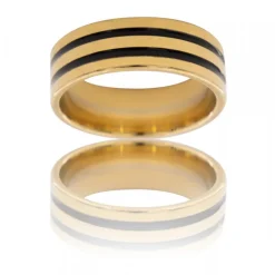 Bague en Acier Doré Noir Homme ROYAL