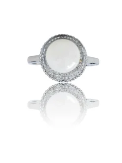 Bague Femme Acier avec Perle Ornée Zirconium