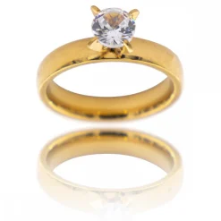 Bague Femme Acier Doré Solitaire DIAMELA