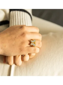 Bague Femme avec Papillon Acier Doré Ornée Zirconium