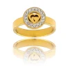 Bague Femme Coeur Acier Doré Ornée Zirconium
