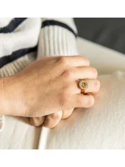 Bague Femme Coeur Acier Doré Ornée Zirconium