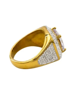 Bague Femme Petit Prix Acier Doré Ornée Zirconium