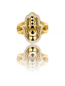 Bague pour Femme Acier Doré Main de Fatma Ornée Zirconium
