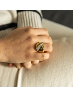 Bague pour Femme Acier Doré Ornée avec Zirconium