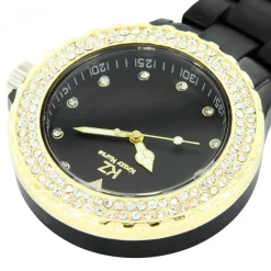 Belle Montre Infirmière Plastique Noir Doré Strass KRAZY 45