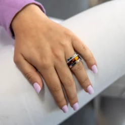 Coffret Bague Femme Acier Ambre