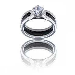 Coffret Bague Femme Trois en Une en Céramique Ornée Zirconium