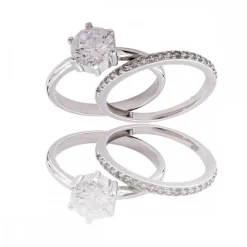 Double Bagues Femme Métal Ornée Zirconium