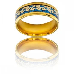 Eclatante Bague Anneau Homme Acier Doré Dragon