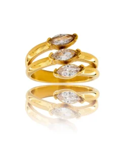 Jolie Bague Femme Acier Couleur Doré Ornée Zirconium