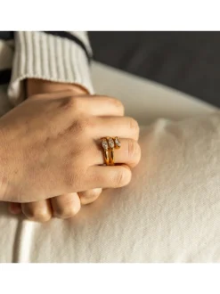 Jolie Bague Femme Acier Couleur Doré Ornée Zirconium