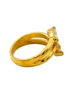 Jolie Bague Femme Acier Couleur Doré Ornée Zirconium
