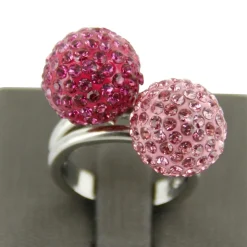 Jolie Bague Femme Boules Strass Roses DAPHNEE