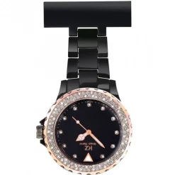 Jolie Montre Infirmière Plastique Noir Rosé Strass KRAZY 35