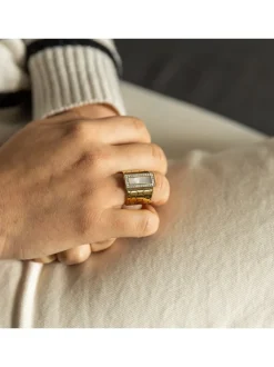 Magnifique Bague Femme Acier Doré Ornée Zirconium