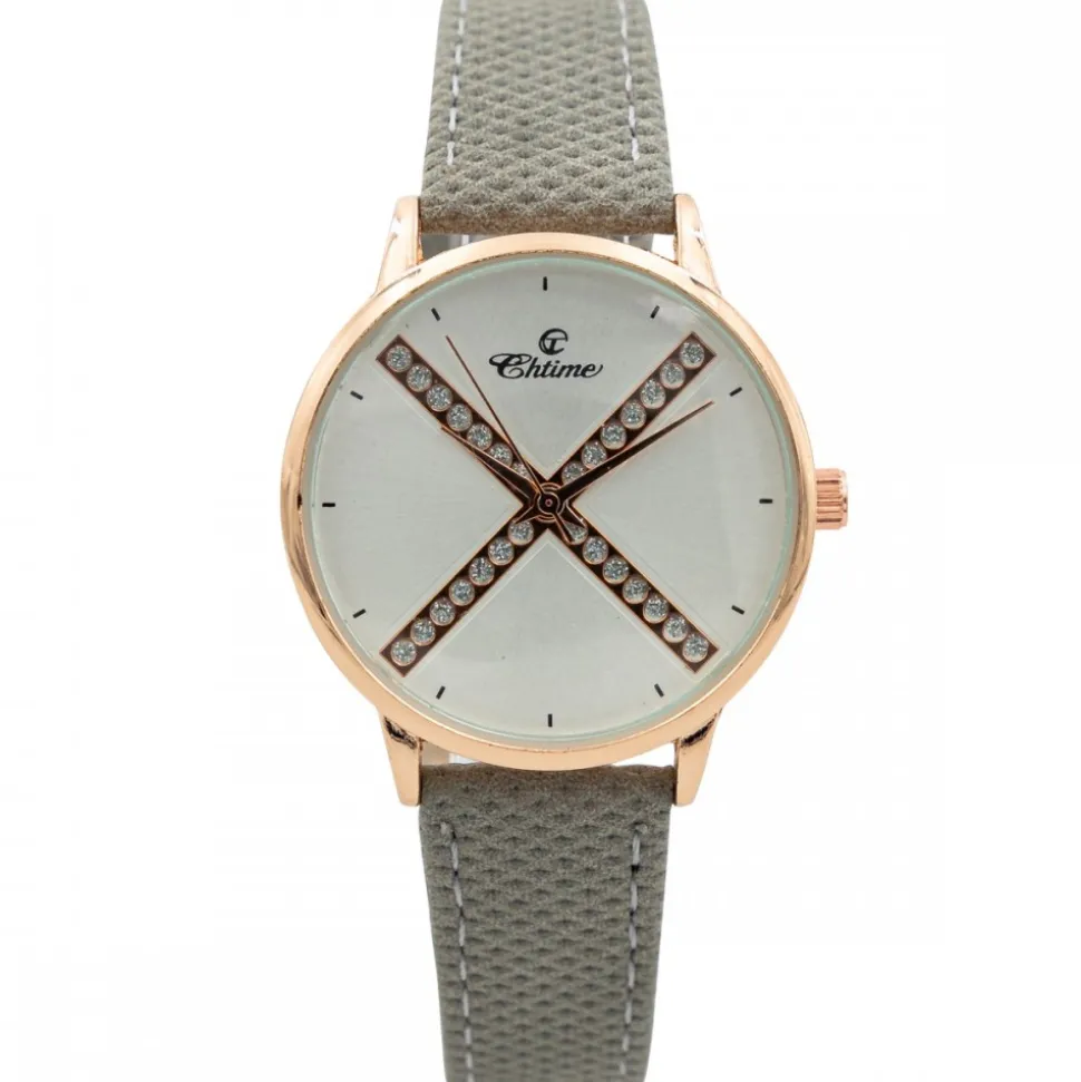 Magnifique Montre Femme Gris Strass CHTIME