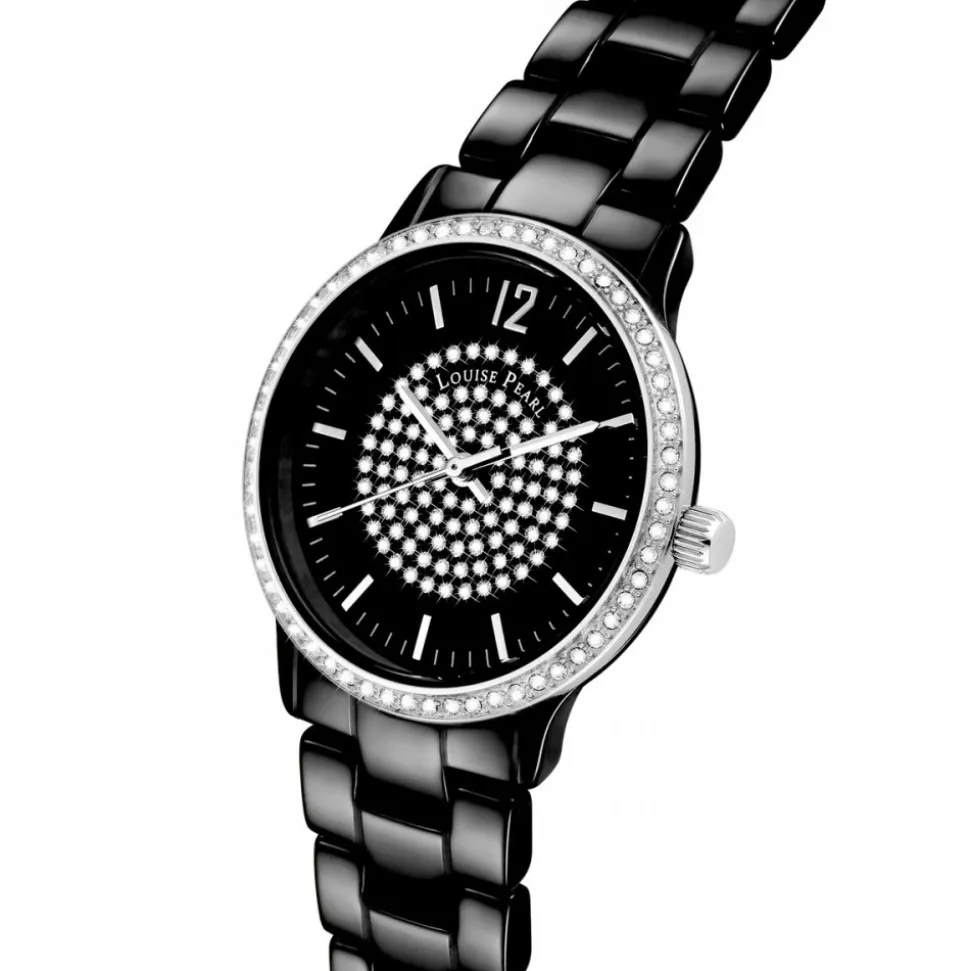 Montre Femme ornée Cristaux Swarovski® Céramique Noire Louise Pearl LP34