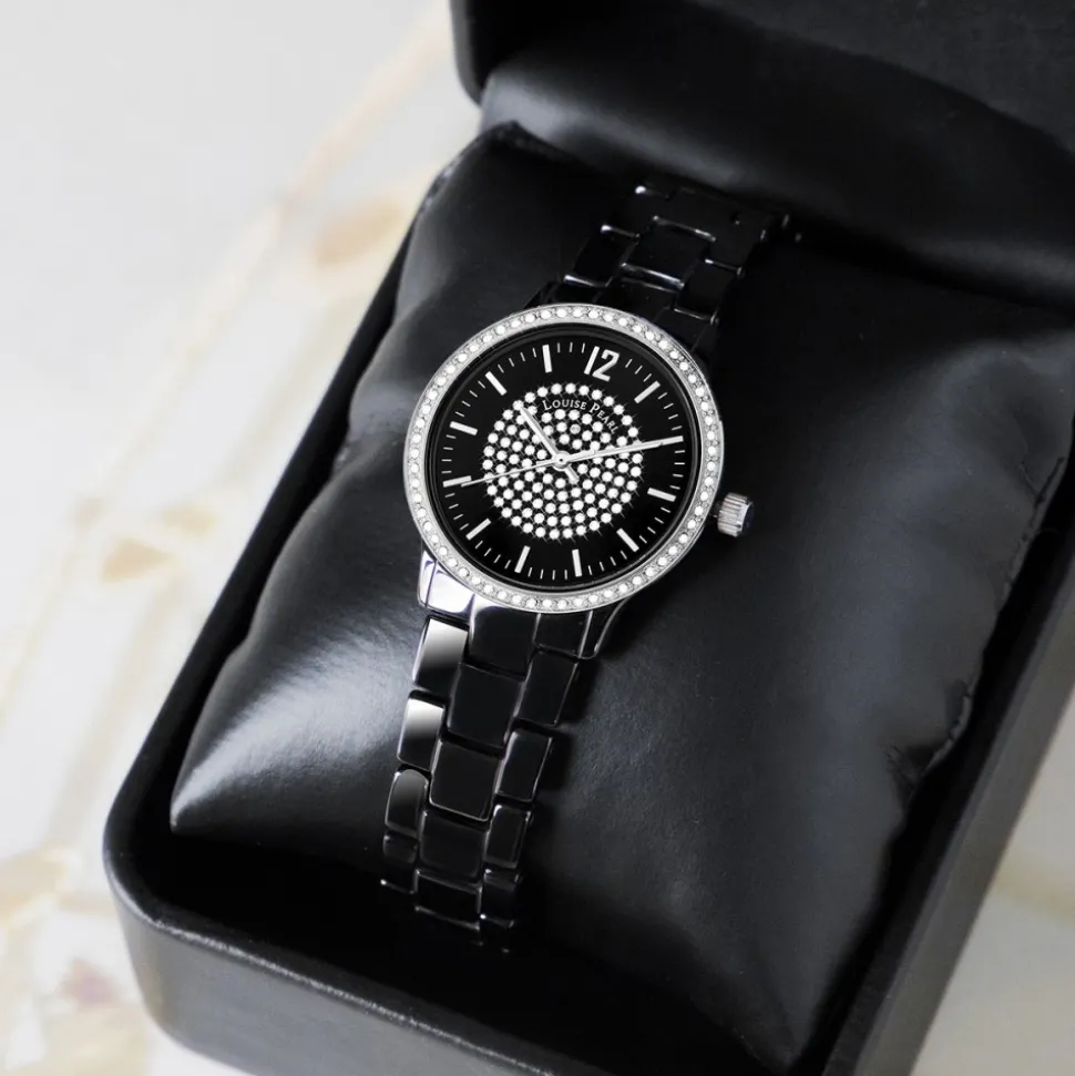 Montre Femme ornée Cristaux Swarovski® Céramique Noire Louise Pearl LP34