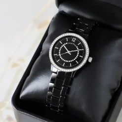 Montre Femme ornée Cristaux Swarovski® Céramique Noire Louise Pearl