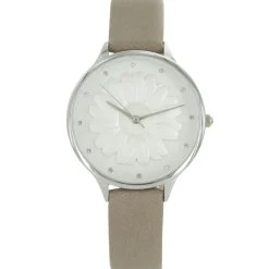 Montre Femme Taupe Relief Fleur Strass MICHAEL JOHN 741