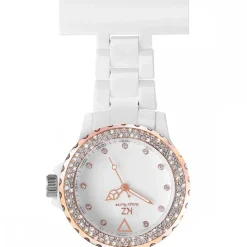 Montre Infirmière en Plastique Blanc Rosé Strass KRAZY 11