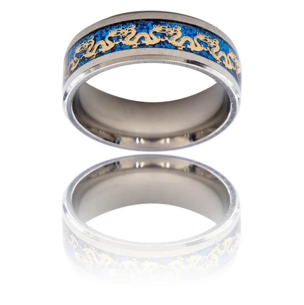 Sublime Bague Anneau Homme Acier Argenté Dragon