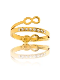 Sublime Bague Femme Acier Doré Ornée Zirconium