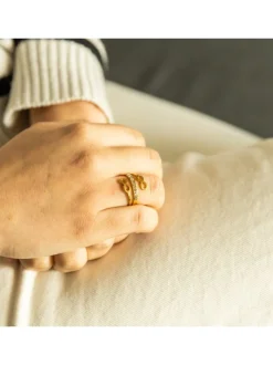 Sublime Bague Femme Acier Doré Ornée Zirconium