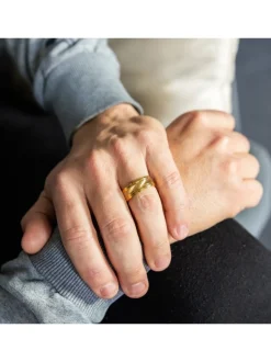 Très Belle Bague Anneau Homme Acier Doré