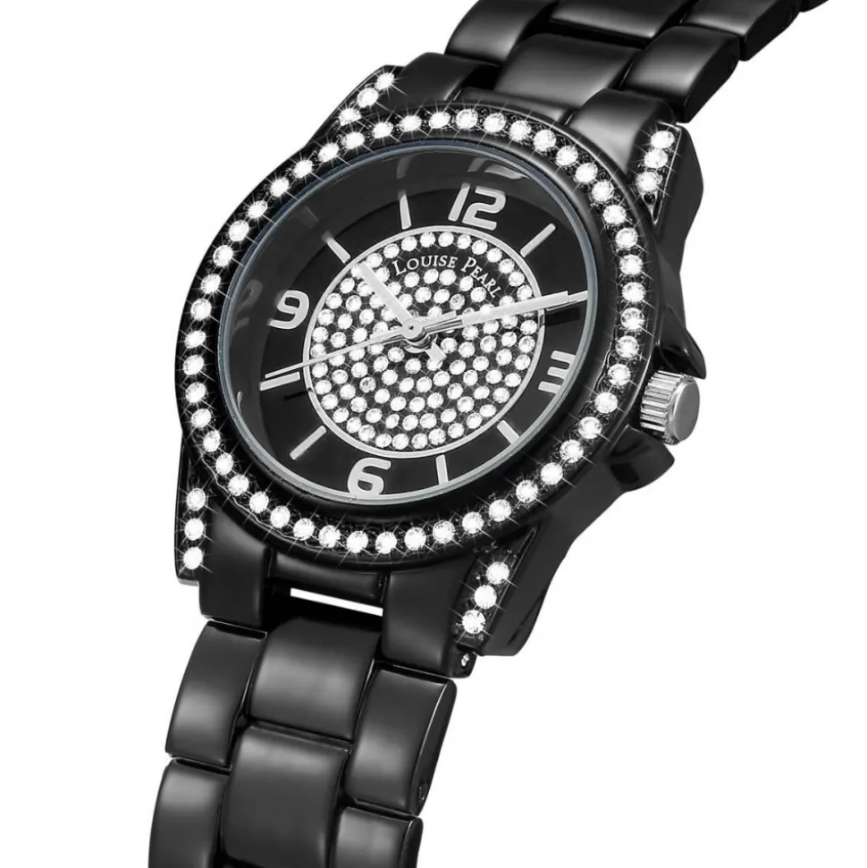 Très Belle Montre Femme Louise Pearl ornée de Cristaux Swarovski® NoirLP25