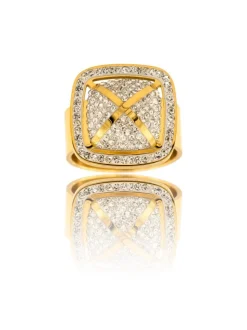 Très Jolie Bague Femme Acier Doré Ornée Zirconium