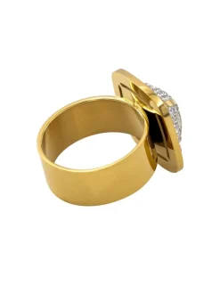 Très Jolie Bague Femme Acier Doré Ornée Zirconium