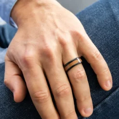 Votre Bague Anneau Fashion Homme Acier Noir Bois